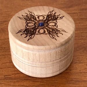 Small etched wood box with dark blue stone